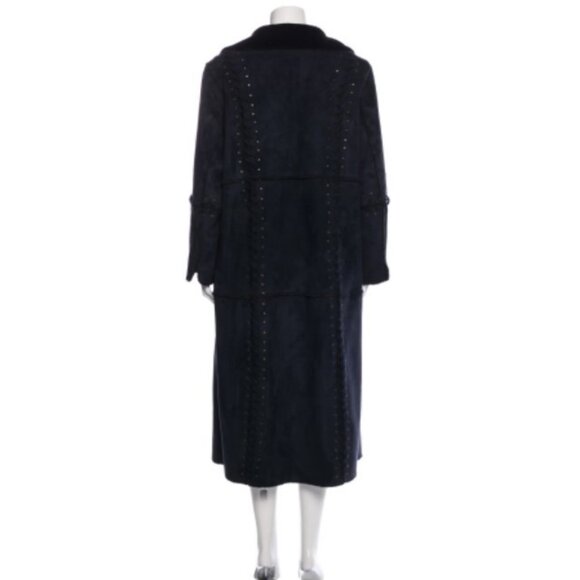 Dennis Basso Black Studded Trench Whip stitch Fur Lined Coat🆕⌚📦🏃💨🚚 - Picture 2 of 16